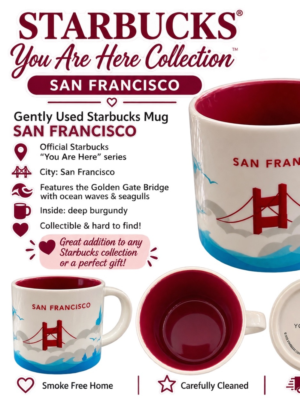 Starbucks San Francisco Mug - White with Deep Burgundy Interior